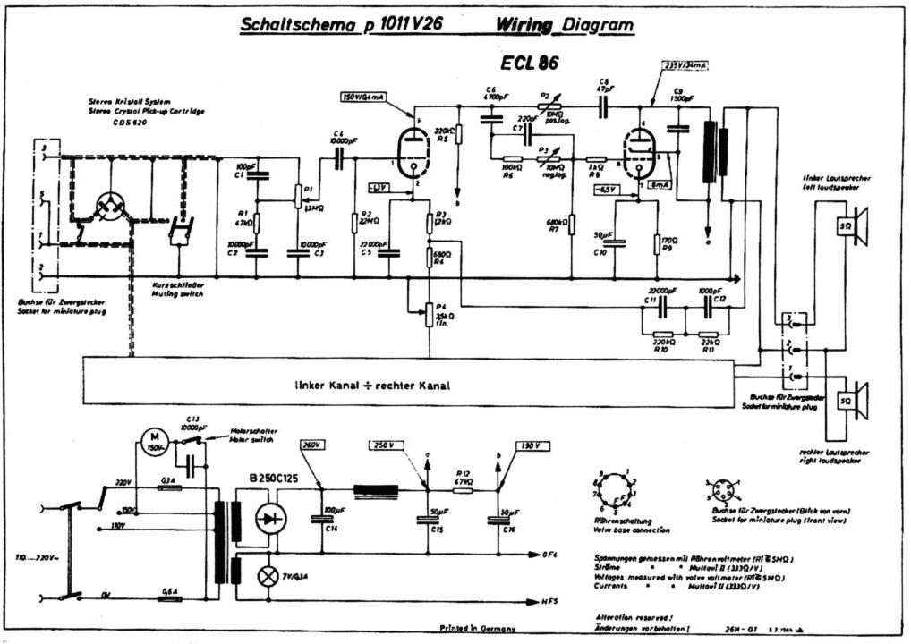Schaltbild DUAL p 1011 V26 Plattenspieler-Verstrker
