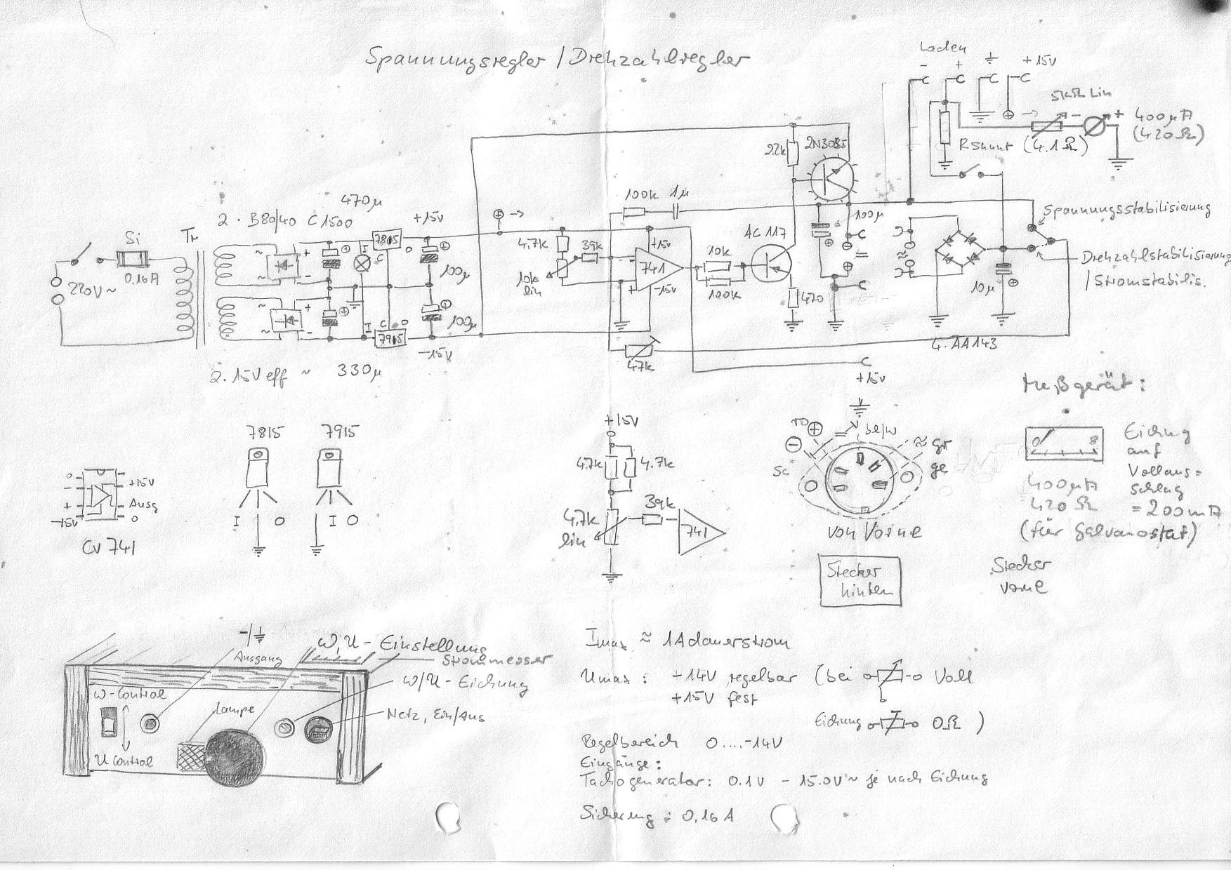Schaltplan und Funktionen Potentiostat, Galvanostat und Drehzahlregler